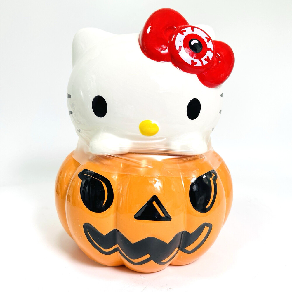 Silver Buffalo Sanrio Hello Kitty Halloween Pumpkin Ceramic Cookie Jar New